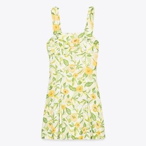 Zara floral wide straps linen blend short dress NWT